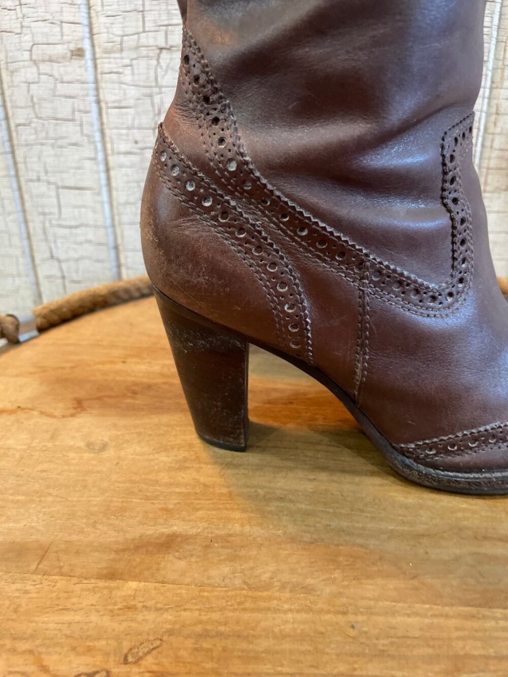RSVP Collection Brown Leather Tall Riding Boots Size 8M Womens Brogue Detail - Picture 6 of 13